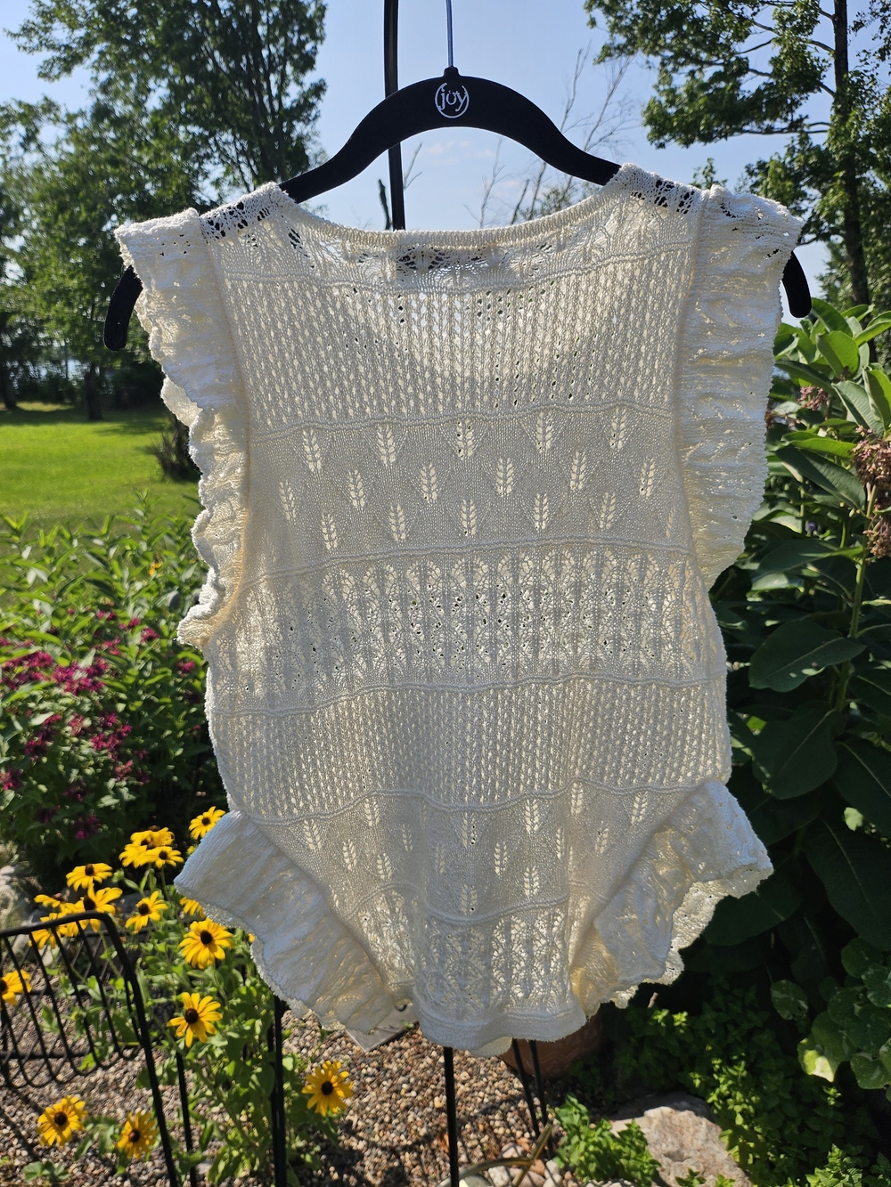 Zara Cream Knit Ruffle-Trim Top